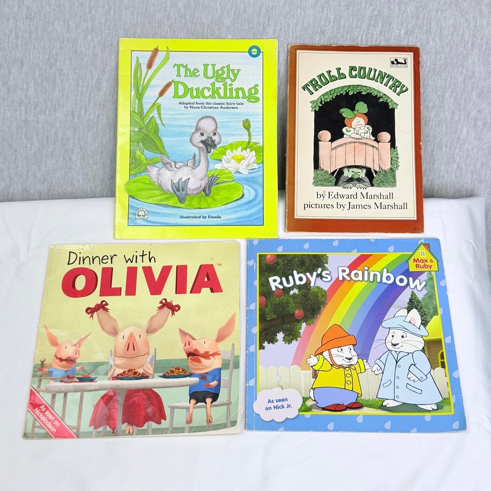 4 Childrens Books Max & Ruby Olivia Troll Country Ugly Duckling Vintage Lot